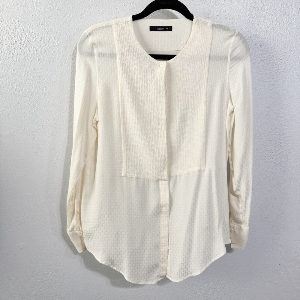 Etro Cream Button Down Shirt with Bib Collar and Long Sleeves tuxedo silk med